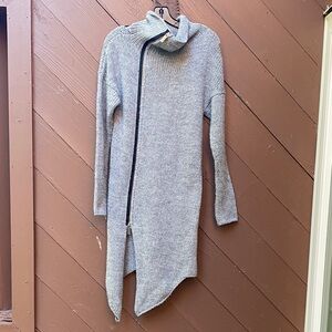Gray Women's Sweater with Asymmetrical Zipper
